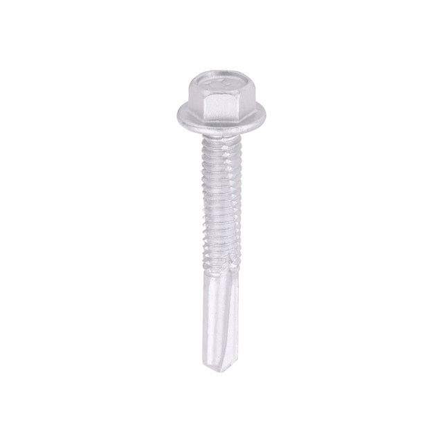 This is an image of Timco - Metal Construction Heavy Section Screws - Hex - Self-Drilling - Exterior - Silver Organic 5.5 x 38mm - (100 PCS Box) H38B
