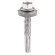 This is an image of Timco - Metal Construction Heavy Section Screws - Hex - EPDM Washer - Self-Drilling - Zinc 5.5 x 38mm - (100 PCS TIMbag) H38W16BB