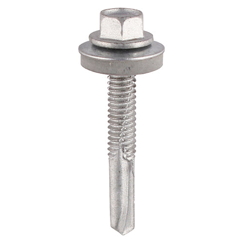This is an image of Timco - Metal Construction Heavy Section Screws - Hex - EPDM Washer - Self-Drilling - Zinc 5.5 x 38mm - (100 PCS TIMbag) H38W16BB