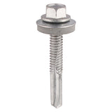 This is an image of Timco - Metal Construction Heavy Section Screws - Hex - EPDM Washer - Self-Drilling - Zinc 5.5 x 38mm - (100 PCS TIMbag) H38W16BB