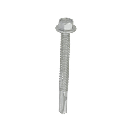 This is an image of Timco - Metal Construction Heavy Section Screws - Hex - Self-Drilling - Exterior - Silver Organic 5.5 x 55mm - (100 PCS Box) H55B