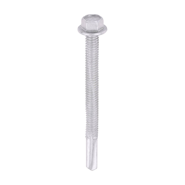 This is an image of Timco - Metal Construction Heavy Section Screws - Hex - Self-Drilling - Exterior - Silver Organic 5.5 x 65mm - (100 PCS Box) H65B