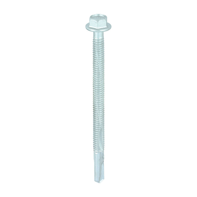 This is an image of Timco - Metal Construction Heavy Section Screws - Hex - Self-Drilling - Exterior - Silver Organic 5.5 x 80mm - (100 PCS Box) H80B