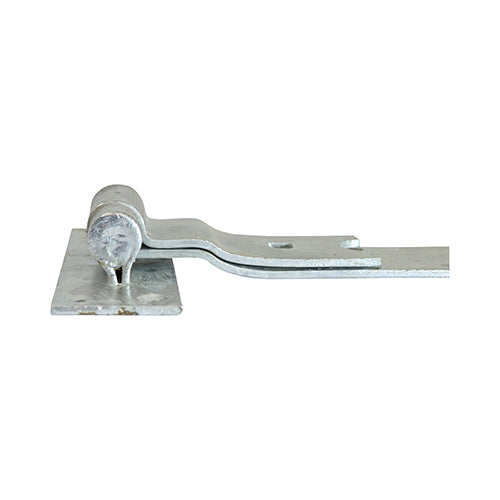 This is an image of Timco - Pair of Cranked Band & Hook On Plates - Hot Dipped Galvanised 450mm (1 Pairs Plain Bag) HBC450G