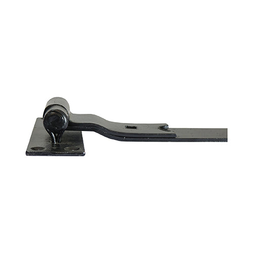 This is an image of Timco - Pair of Cranked Band & Hook On Plates - Black 900mm (1 Pairs Plain Bag) HBC900B