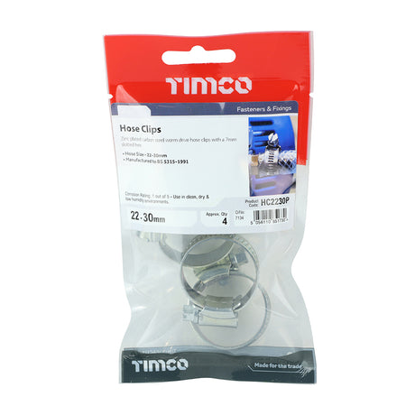 This is an image of Timco - Hose Clips - Zinc 22 - 30mm - (4 PCS TIMpac) HC2230P