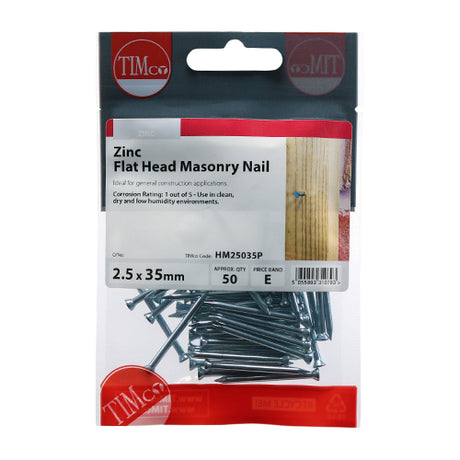 This is an image of Timco - Masonry Nails - Zinc 2.5 x 35mm (50 PCS TIMpac) HM25035P