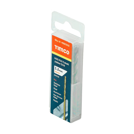 This is an image of Timco - Ground Jobber Drills - Cobalt M35 3.2mm (10 Pieces Tube) HSSCO32