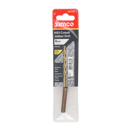 This is an image of Timco - Ground Jobber Drills - Cobalt M35 8.0mm (1 Each Wallet) HSSCOR8