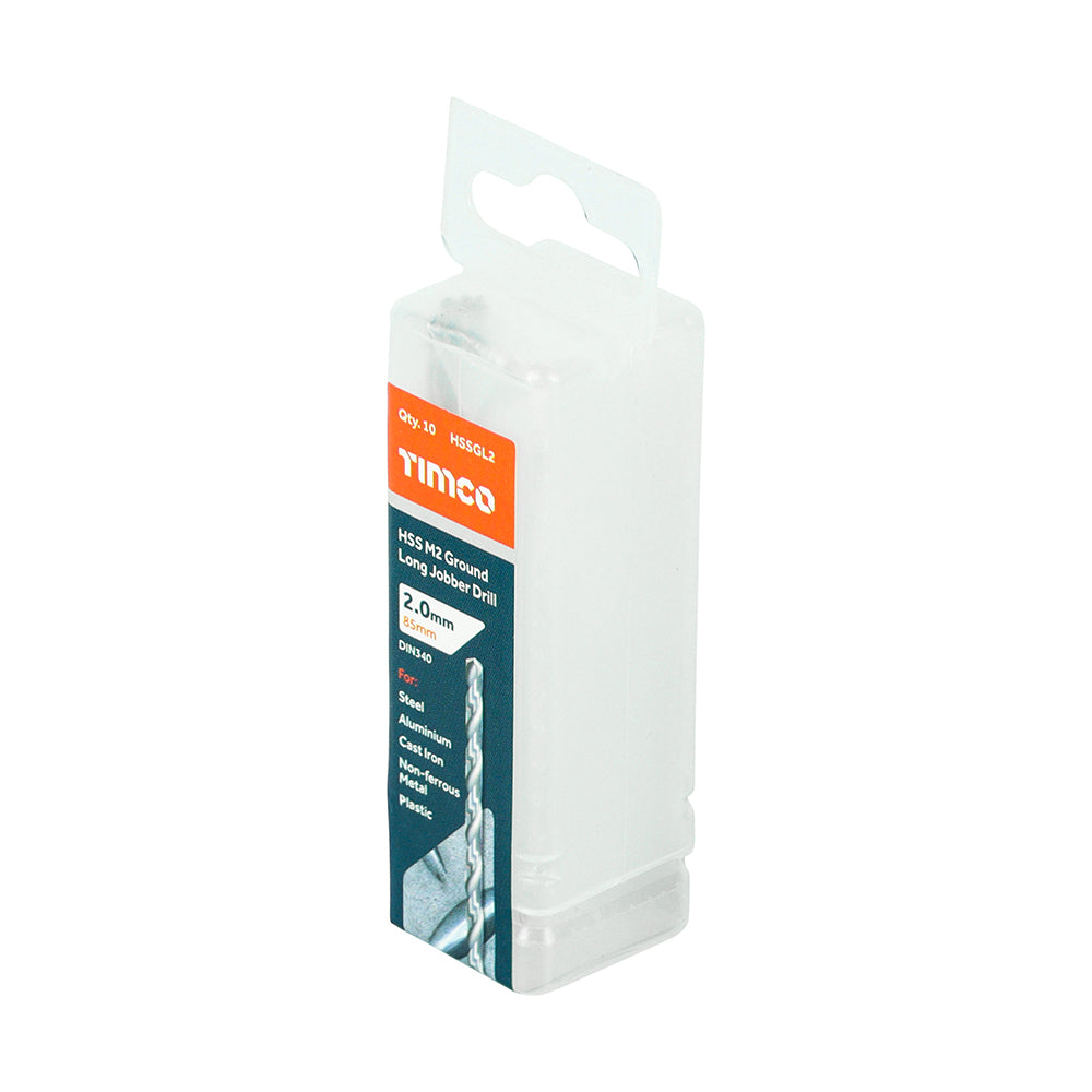 This is an image of Timco - Ground Long Jobber Drills - HSS M2 2.0mm (10 Pieces Tube) HSSGL2