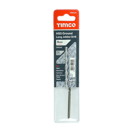 This is an image of Timco - Ground Long Jobber Drills - HSS M2 4.0mm (1 Each Wallet) HSSGLR4