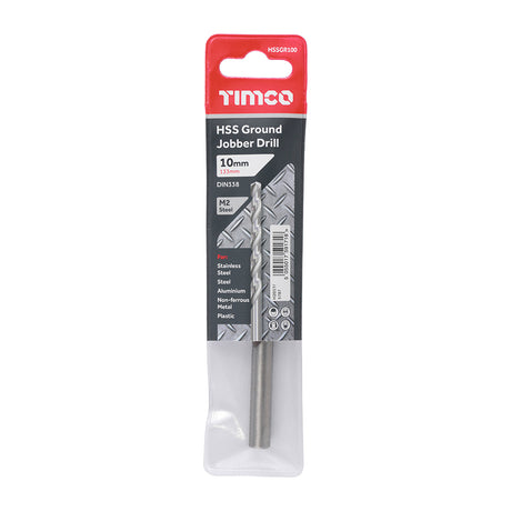 This is an image of Timco - Ground Jobber Drills - HSS M2 10.0mm (1 Each Wallet) HSSGR100