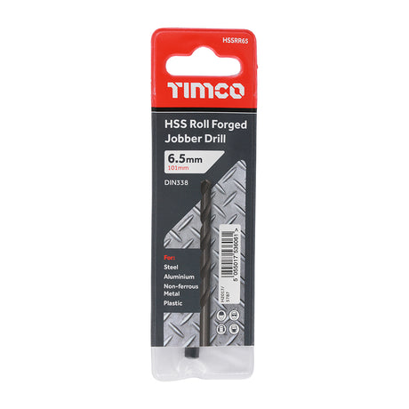 This is an image of Timco - Roll Forged Jobber Drills - HSS 6.5mm (10 Pieces Tube) HSSR65