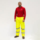 This is an image of Timco - Hi-Visibility Elasticated Waist Trousers - Yellow Large (1 Each Bag) HVETRSLRG