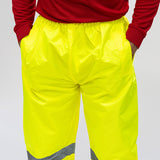 This is an image of Timco - Hi-Visibility Elasticated Waist Trousers - Yellow Large (1 Each Bag) HVETRSLRG