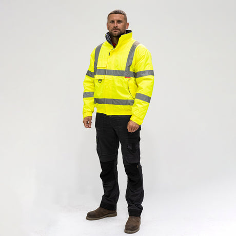 This is an image of Timco - Hi-Visibility Bomber Jacket - Yellow Small (1 Each Bag) HVJSML