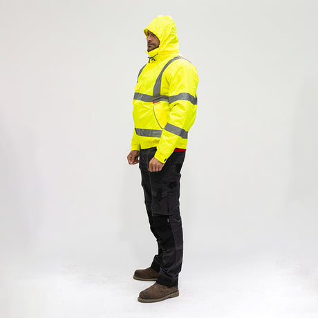 This is an image of Timco - Hi-Visibility Bomber Jacket - Yellow Small (1 Each Bag) HVJSML