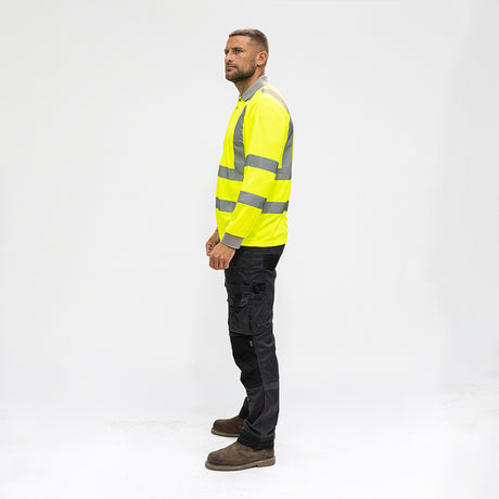 This is an image of Timco - Hi-Visibility Polo Shirt - Long Sleeve - Yellow Small (1 Each Bag) HVLSPSML