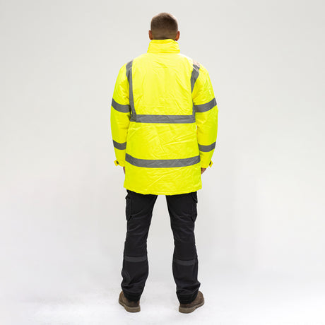 This is an image of Timco - Hi-Visibility Parka Jacket - Yellow Small (1 Each Bag) HVPJSML