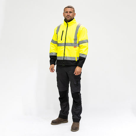 This is an image of Timco - Hi-Visibility Softshell Jacket - Yellow Small (1 Each Bag) HVSJSML