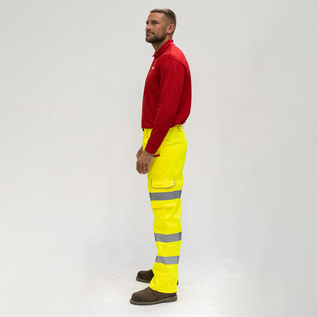 This is an image of Timco - Hi-Visibility Executive Trousers - Yellow Large (1 Each Bag) HVTRSLRG