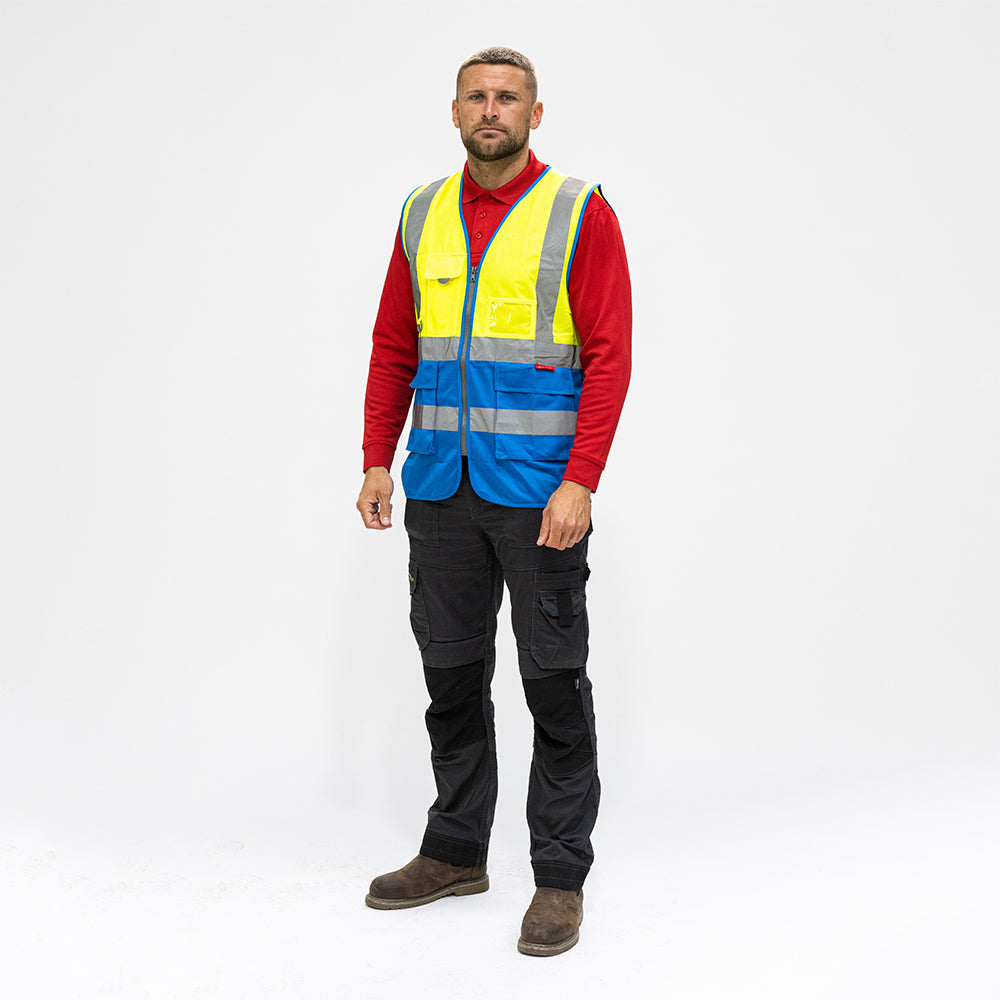 This is an image of Timco - Hi-Visibility Executive Vest - Yellow & Blue Large (1 Each Bag) HVVYBLRG