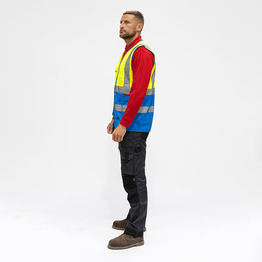 This is an image of Timco - Hi-Visibility Executive Vest - Yellow & Blue Large (1 Each Bag) HVVYBLRG