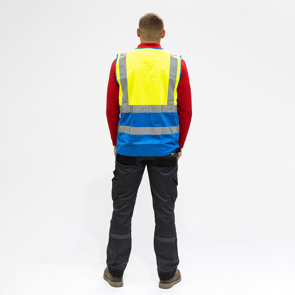 This is an image of Timco - Hi-Visibility Executive Vest - Yellow & Blue Large (1 Each Bag) HVVYBLRG