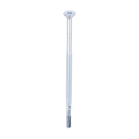 This is an image of Timco - Metal Construction Timber to Heavy Section Screws - Countersunk - Wing-Tip - Self-Drilling - Zinc 5.5 x 120mm - (100 PCS Box) HW120B