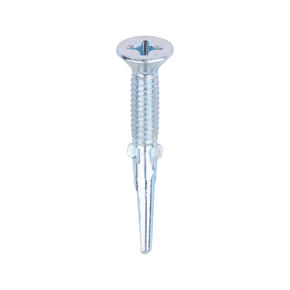 This is an image of Timco - Metal Construction Timber to Heavy Section Screws - Countersunk - Wing-Tip - Self-Drilling - Zinc 5.5 x 45mm - (200 PCS Box) HW45B