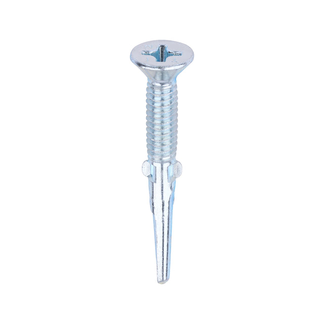 This is an image of Timco - Metal Construction Timber to Heavy Section Screws - Countersunk - Wing-Tip - Self-Drilling - Zinc 5.5 x 45mm - (200 PCS Box) HW45B