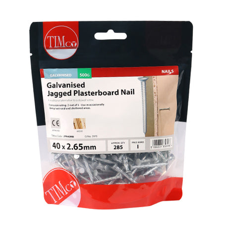 This is an image of Timco - Jagged Plasterboard Nails - Galvanised 40 x 2.65mm (0.5 Kg TIMbag) JPN40MB