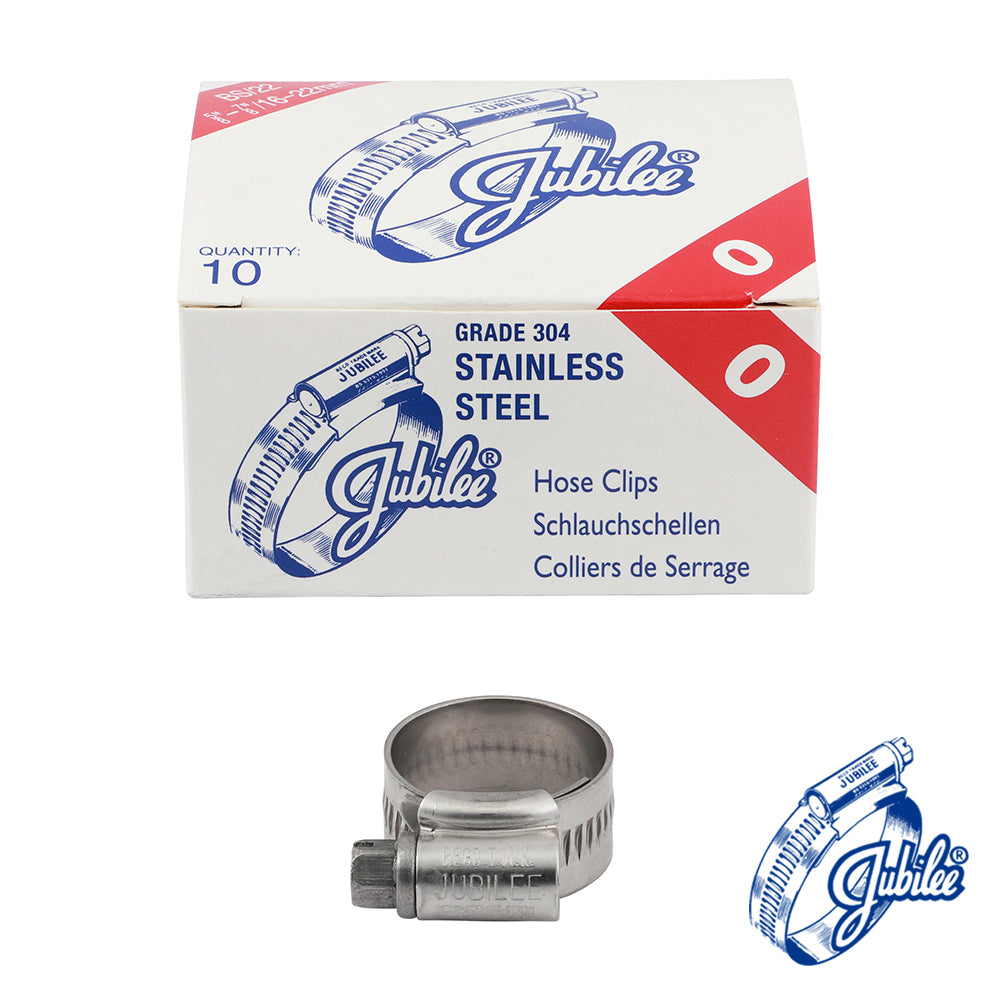 This is an image of Timco - Jubilee Clip Stainless Steel - 0SS 16 - 22mm - (10 PCS Box) JUB0SS