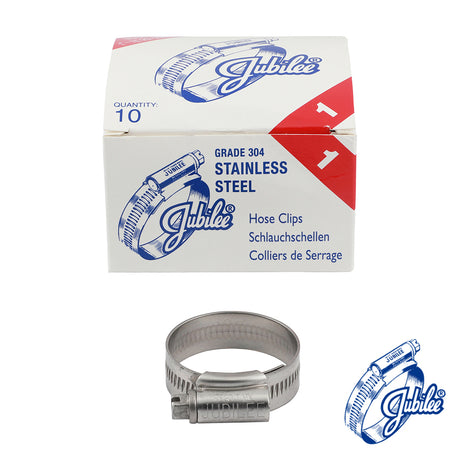 This is an image of Timco - Jubilee Clip Stainless Steel - 1SS 25 - 35mm - (10 PCS Box) JUB1SS
