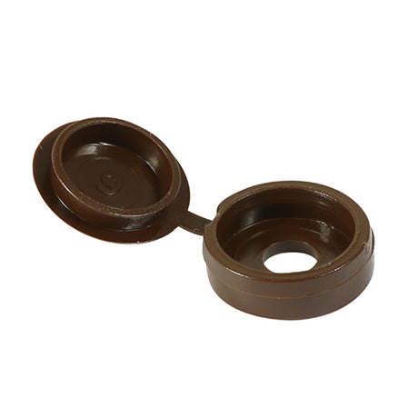 This is an image of Timco - Hinged Screw Caps - Large - Brown To fit 5.0 to 6.0 Screw - (50 PCS TIMpac) LHCCBROWNP