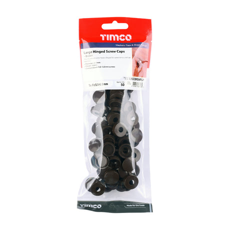 This is an image of Timco - Hinged Screw Caps - Large - Brown To fit 5.0 to 6.0 Screw - (50 PCS TIMpac) LHCCBROWNP