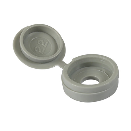 This is an image of Timco - Hinged Screw Caps - Large - Light Grey To fit 5.0 to 6.0 Screw - (50 PCS TIMpac) LHCCGREYP