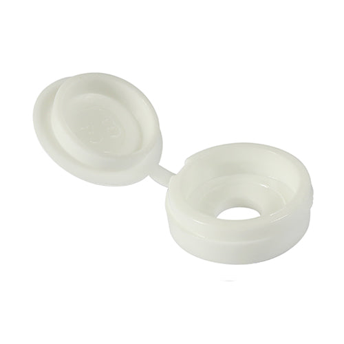 This is an image of Timco - Hinged Screw Caps - Large - White To fit 5.0 to 6.0 Screw - (50 PCS TIMpac) LHCCWHITEP