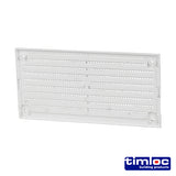 This is an image of Timco - Timloc Internal Plastic Louvre Mini Grille Vent with Flyscreen - White - 1218WF 166 x 85mm (1 Each Bag) LOC1218WF