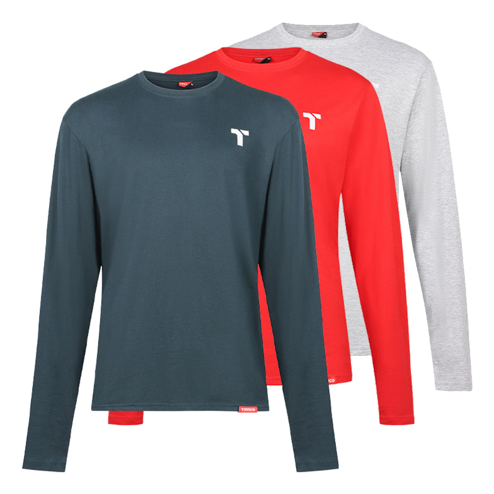 This is an image of Timco - Long Sleeve Trade T-Shirt Pack Large (Grey/Red/Green) (3 Pieces Bag) LSTTMIXL