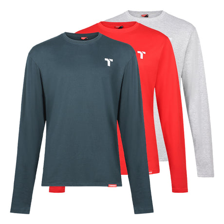 This is an image of Timco - Long Sleeve Trade T-Shirt Pack Medium (Grey/Red/Green) (3 Pieces Bag) LSTTMIXM