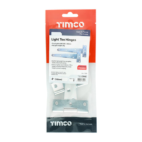 This is an image of Timco - Pair of Light Tee Hinges - Zinc 4" (1 Pairs TIMpac) LTH4Z