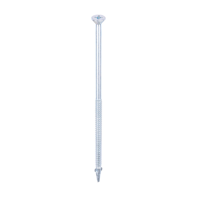 This is an image of Timco - Metal Construction Timber to Light Section Screws - Countersunk - Wing-Tip - Self-Drilling - Zinc 5.5 x 150mm - (100 PCS Box) LW150B