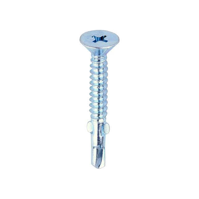 This is an image of Timco - Metal Construction Timber to Light Section Screws - Countersunk - Wing-Tip - Self-Drilling - Zinc 4.8 x 38mm - (200 PCS Box) LW38B