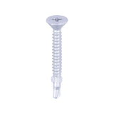 This is an image of Timco - Metal Construction Timber to Light Section Screws - Countersunk - Wing-Tip - Self-Drilling - Exterior - Silver Organic 4.2 x 38mm - (200 PCS Box) LW4238S