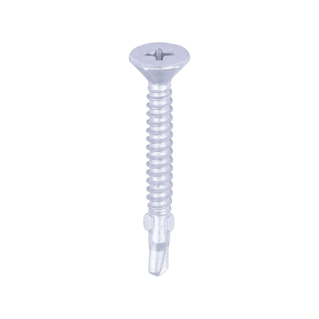 This is an image of Timco - Metal Construction Timber to Light Section Screws - Countersunk - Wing-Tip - Self-Drilling - Exterior - Silver Organic 4.2 x 38mm - (200 PCS Box) LW4238S