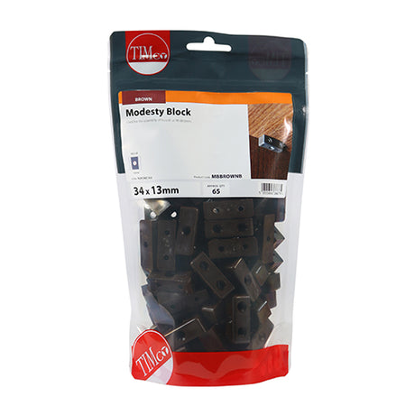 This is an image of Timco - Modesty Blocks - Brown 34 x 13 x 13mm - (65 PCS TIMbag) MBBROWNB