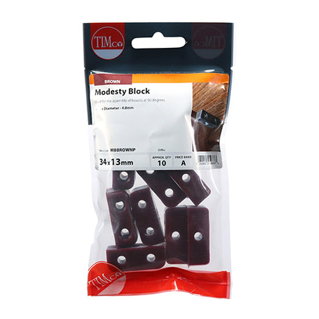 This is an image of Timco - Modesty Blocks - Brown 34 x 13 x 13mm - (10 PCS TIMpac) MBBROWNP