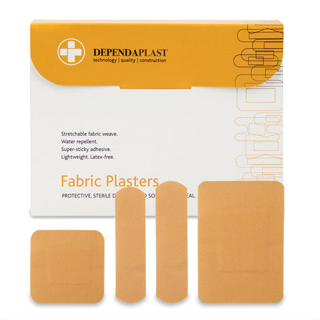 This is an image of Timco - Fabric Plasters Assorted (100 Pieces Box) MED516