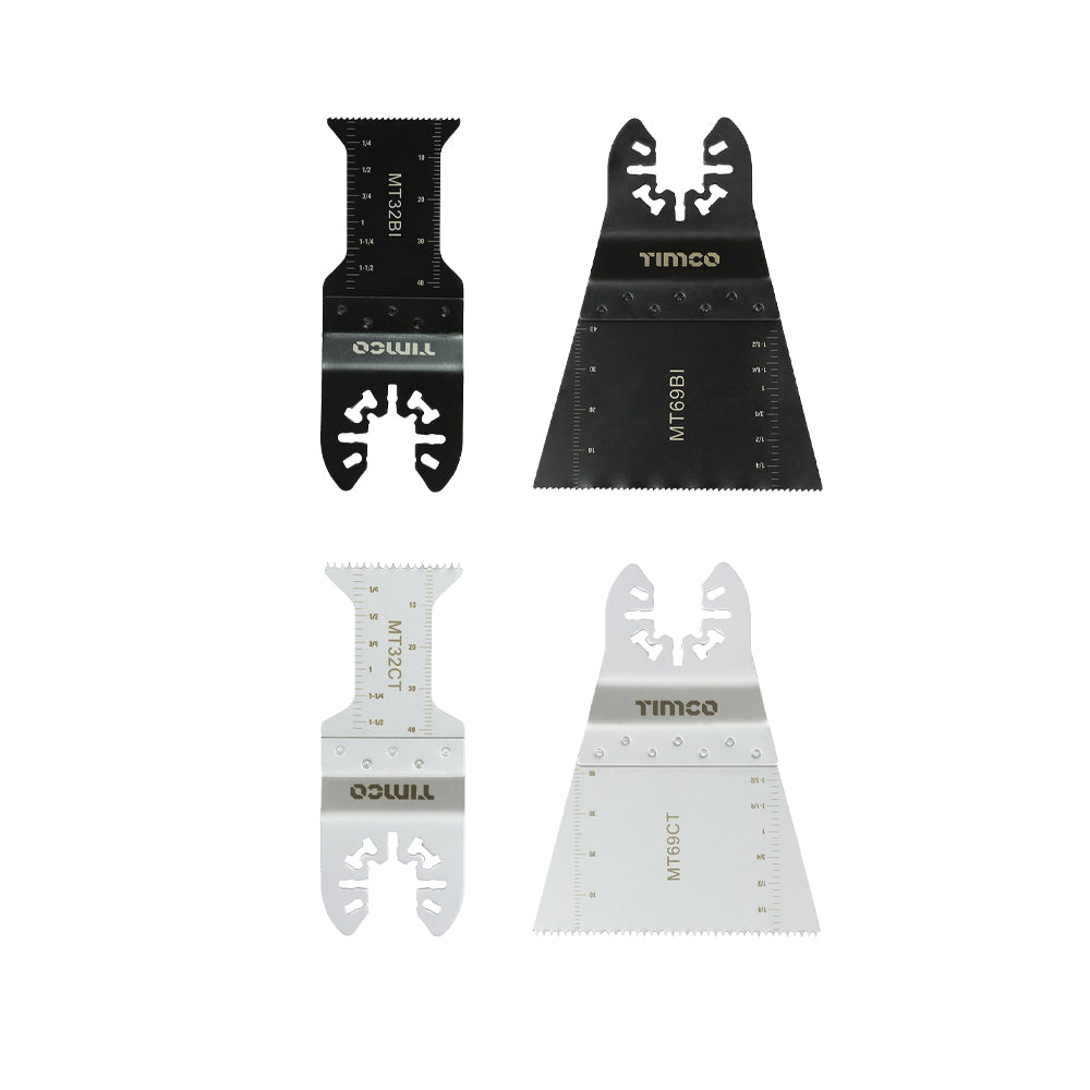 This is an image of Timco - Multi-Tool Blade Sets - 4 Piece Set Mixed (1 Each Blister Pack) MT4PSET